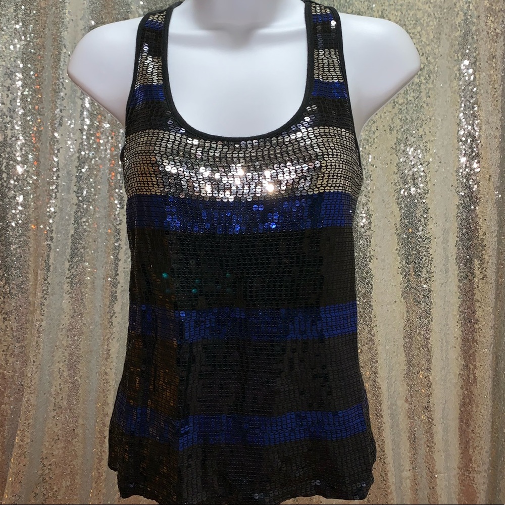 XXI s/p sequins tank top blue silver black